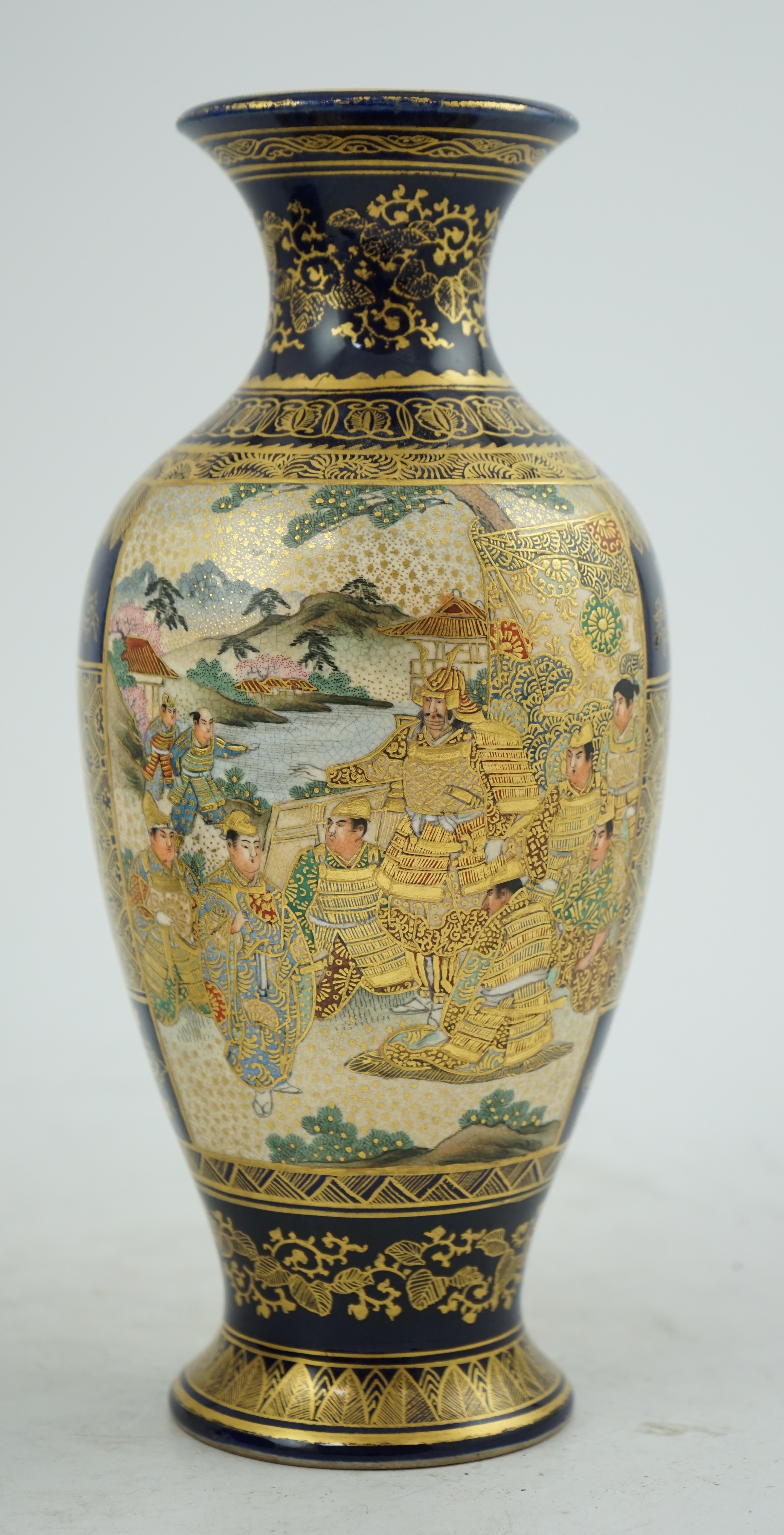 A Japanese Satsuma blue ground ovoid vase, Meiji period